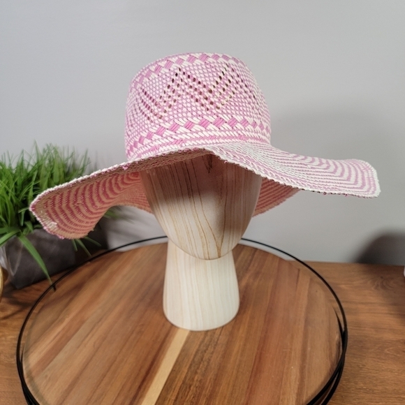 J. Crew Pink and cream oversized straw hat summer beach vacation Size M / L - Picture 4 of 16